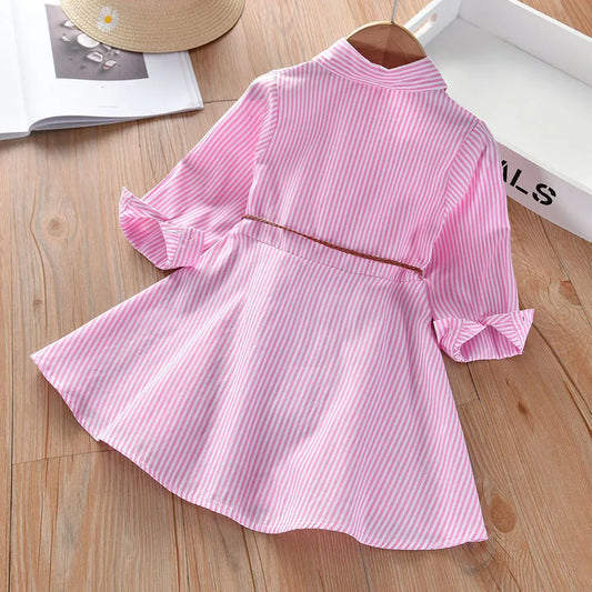 2025 Girls Fashion Clothes for Spring Autumn Striped Shirt Design with Belt Stylish and Comfortable Dress Girls Casual Dresses