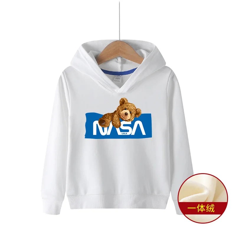 Bear Boy White Hoodie Spring and Autumn Girl Fleece Hoodie Autumn and Winter Children's Autumn Top Sweater