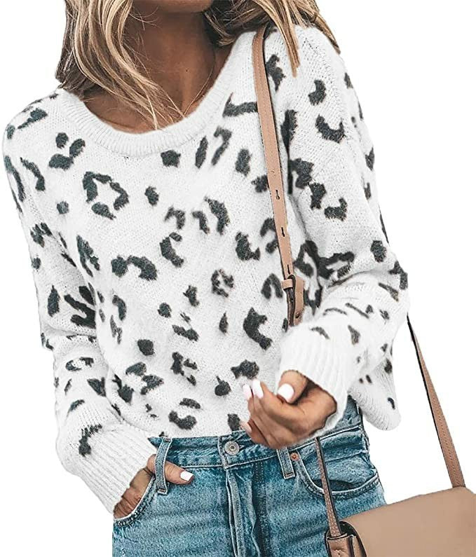 Sweater Knit Sweater Leopard Print Sweater Women