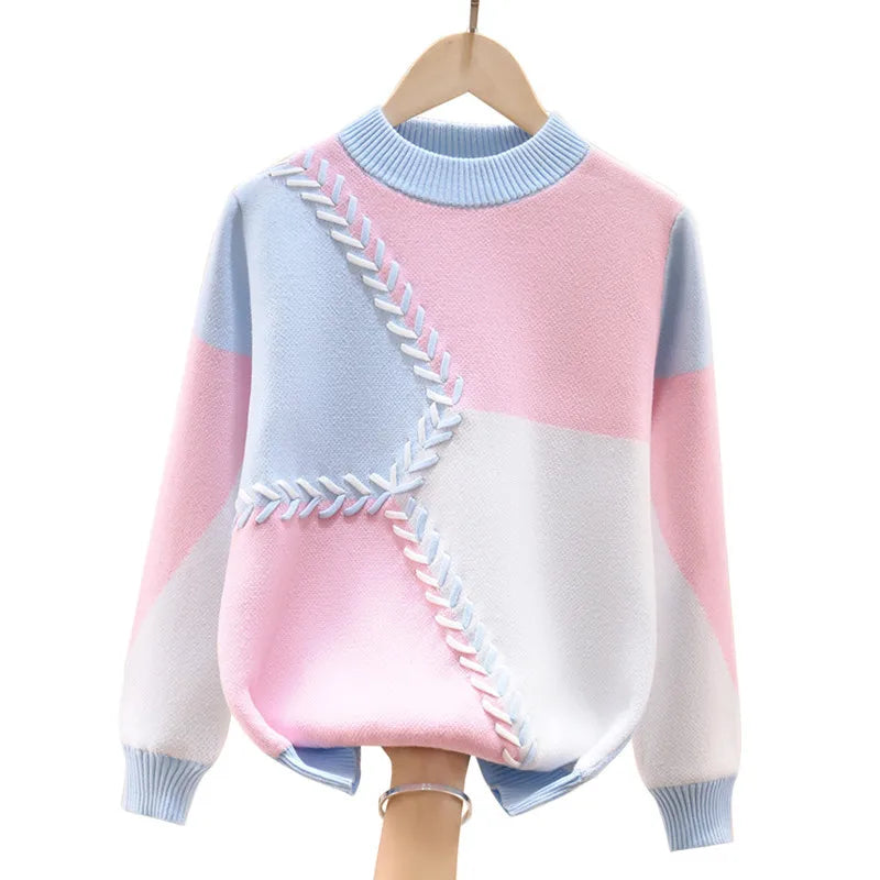 Warm Sweater For Girls New 2025 Autumn Winter Fashion Kids Cotton Knitted Pullover For Children's 4-15 Years Wear LC329