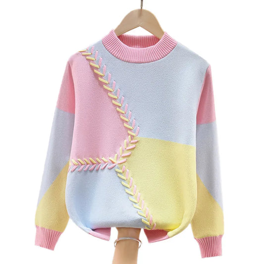 Warm Sweater For Girls New 2025 Autumn Winter Fashion Kids Cotton Knitted Pullover For Children's 4-15 Years Wear LC329