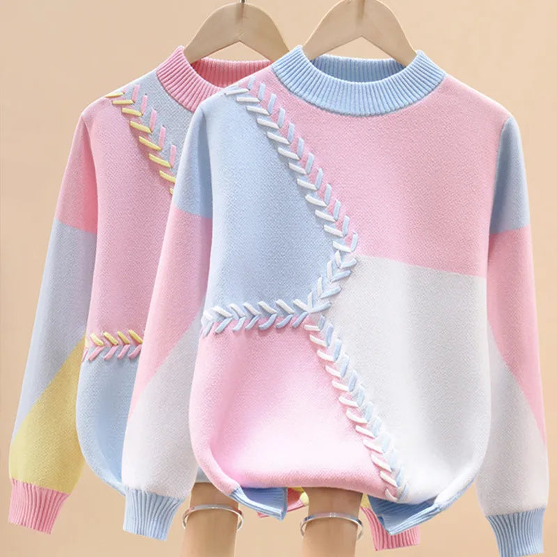 Warm Sweater For Girls New 2025 Autumn Winter Fashion Kids Cotton Knitted Pullover For Children's 4-15 Years Wear LC329