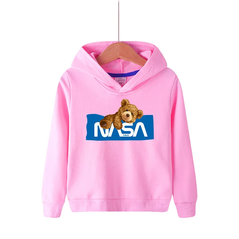 Bear Boy White Hoodie Spring and Autumn Girl Fleece Hoodie Autumn and Winter Children's Autumn Top Sweater