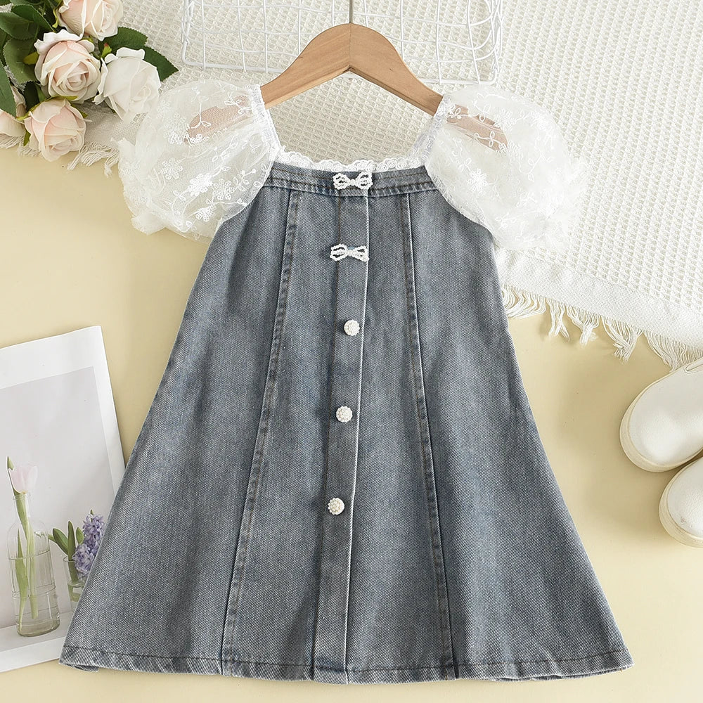 Bear Leader Summer Girl Princess Dresses Children's Embroidery Three Dimensional Flower Lace Mesh Dress 2-6 Years