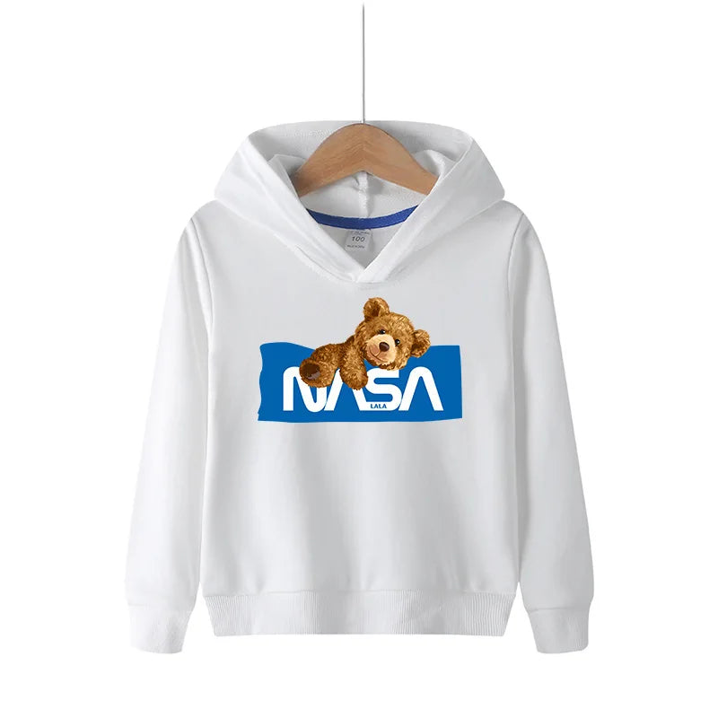 Bear Boy White Hoodie Spring and Autumn Girl Fleece Hoodie Autumn and Winter Children's Autumn Top Sweater