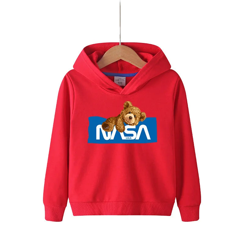 Bear Boy White Hoodie Spring and Autumn Girl Fleece Hoodie Autumn and Winter Children's Autumn Top Sweater