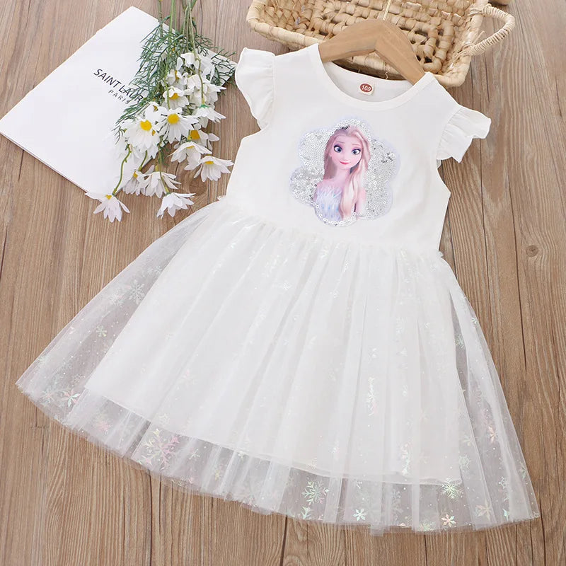 Girls Clothes 2025 New Summer Princess Dresses Flying Sleeve Kids Dress Frozen Elsa Party Baby Dresses for Children Clothing