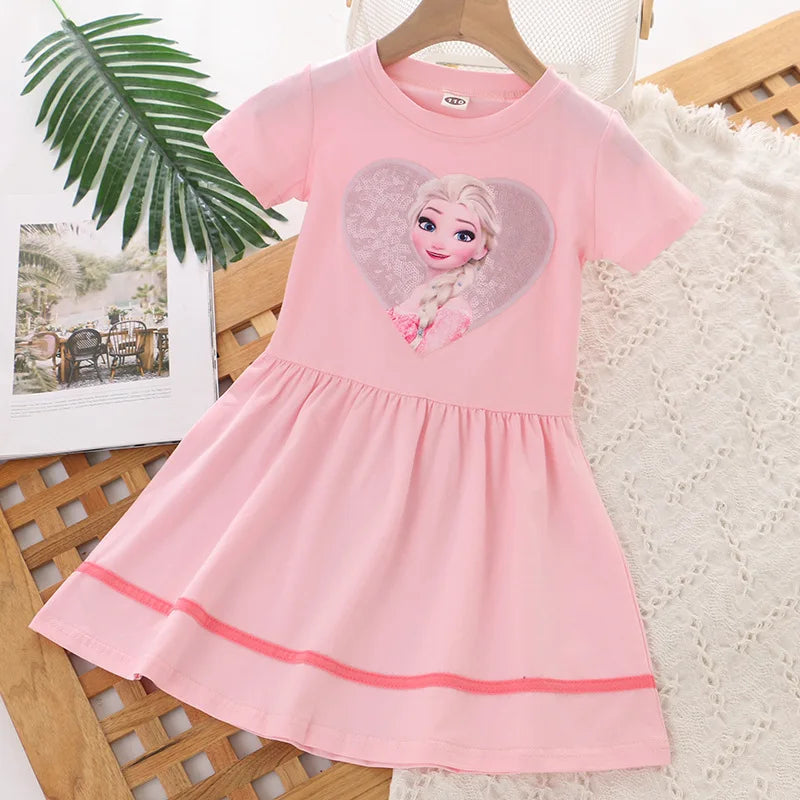 Girls Clothes 2025 New Summer Princess Dresses Flying Sleeve Kids Dress Frozen Elsa Party Baby Dresses for Children Clothing