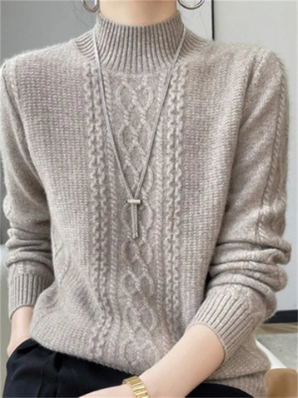 Women's Sweater Spring Autumn Outside Wear Pullovers Half High Collar Knitwear Fashion Long Sleeve Pull Femme Sueter Tops