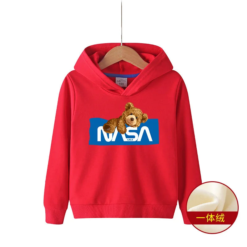 Bear Boy White Hoodie Spring and Autumn Girl Fleece Hoodie Autumn and Winter Children's Autumn Top Sweater