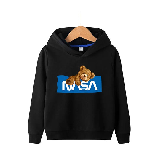 Bear Boy White Hoodie Spring and Autumn Girl Fleece Hoodie Autumn and Winter Children's Autumn Top Sweater