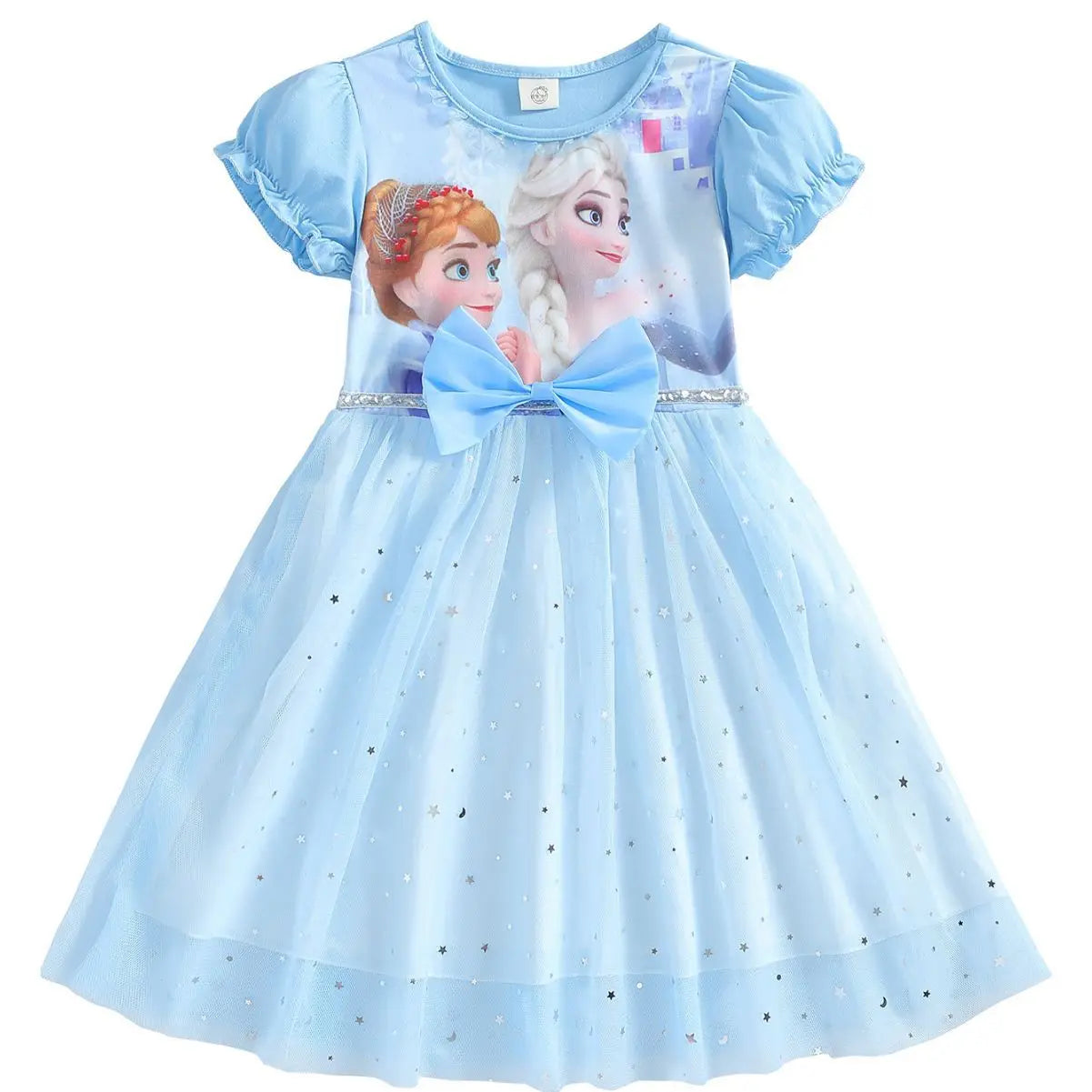 Disney Elsa Princess Dress with Cape Girls Dress Summer Kids Short Sleeve for Children's Western Style Frozen Party Costume 2-8Y