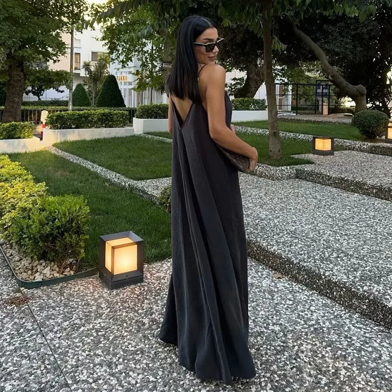 TRAF Black Slip Long Dresses for Women Red Draped Summer Dress Woman 2024 Sexy Backless Maxi Dress Women Summer Beach Dresses