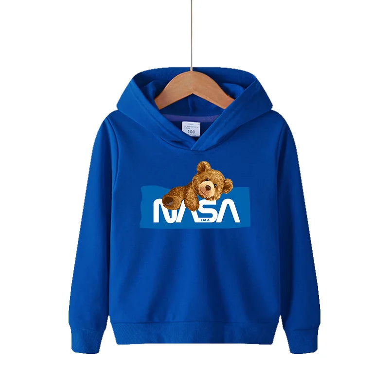 Bear Boy White Hoodie Spring and Autumn Girl Fleece Hoodie Autumn and Winter Children's Autumn Top Sweater