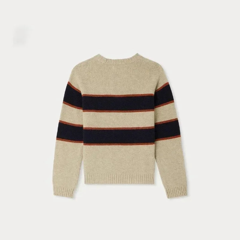 OUYANG&IVAN Bp Autumn/winter Wool Sweater for Boys Striped Crew Neck Long Sleeve Pullover Sweater Kid Cardigan