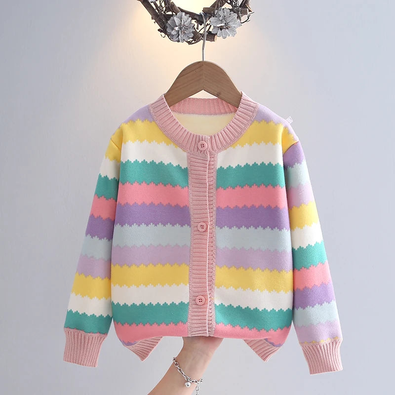 Girls' sweater jacket, autumn and winter new style, thickened and fashionable, girls' knitted sweater, children's top
