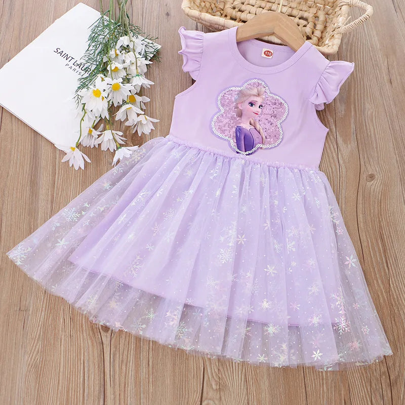 Girls Clothes 2025 New Summer Princess Dresses Flying Sleeve Kids Dress Frozen Elsa Party Baby Dresses for Children Clothing