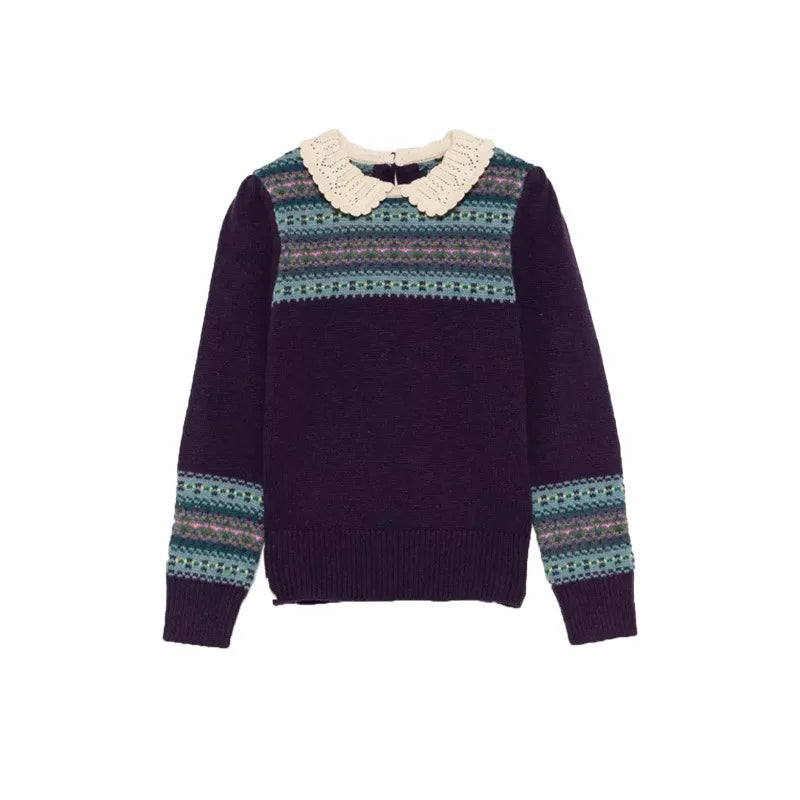 OUYANG&IVAN Bp Autumn/winter Wool Sweater for Boys Striped Crew Neck Long Sleeve Pullover Sweater Kid Cardigan