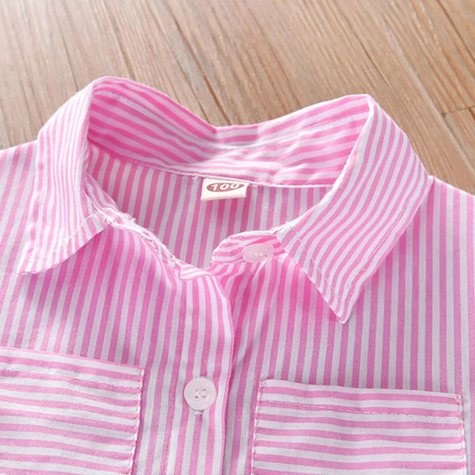 2025 Girls Fashion Clothes for Spring Autumn Striped Shirt Design with Belt Stylish and Comfortable Dress Girls Casual Dresses