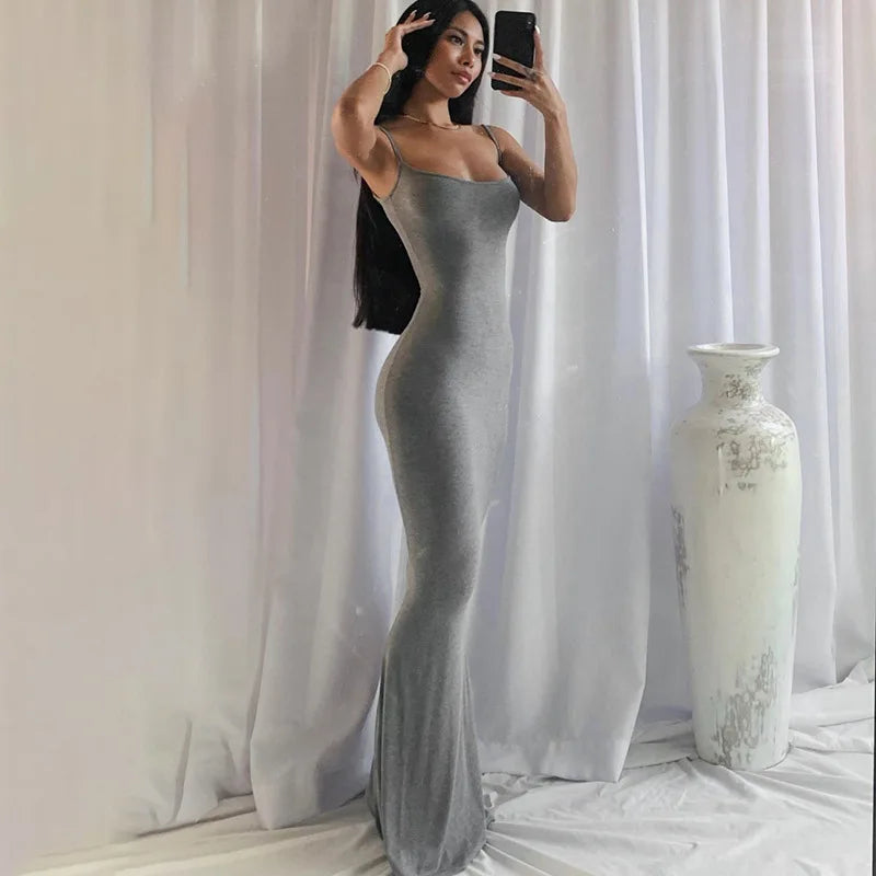 Europe and the United States cross-border foreign trade women 2024 solid color sexy slim high step slip dress