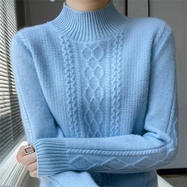 Women's Sweater Spring Autumn Outside Wear Pullovers Half High Collar Knitwear Fashion Long Sleeve Pull Femme Sueter Tops