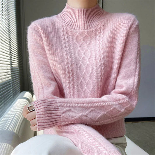 Women's Sweater Spring Autumn Outside Wear Pullovers Half High Collar Knitwear Fashion Long Sleeve Pull Femme Sueter Tops