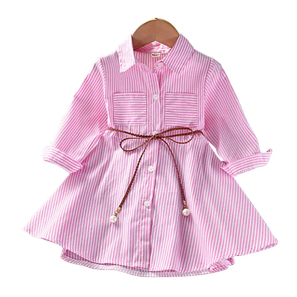 2025 Girls Fashion Clothes for Spring Autumn Striped Shirt Design with Belt Stylish and Comfortable Dress Girls Casual Dresses
