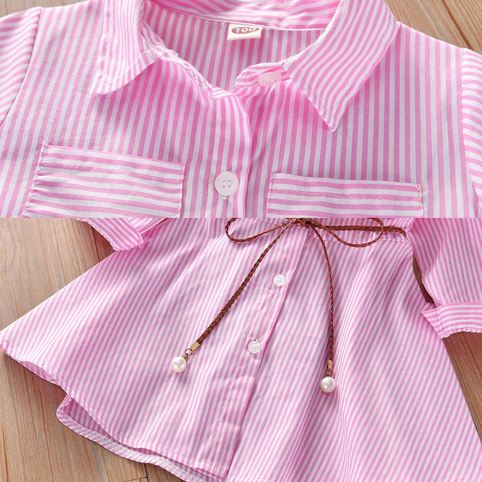 2025 Girls Fashion Clothes for Spring Autumn Striped Shirt Design with Belt Stylish and Comfortable Dress Girls Casual Dresses