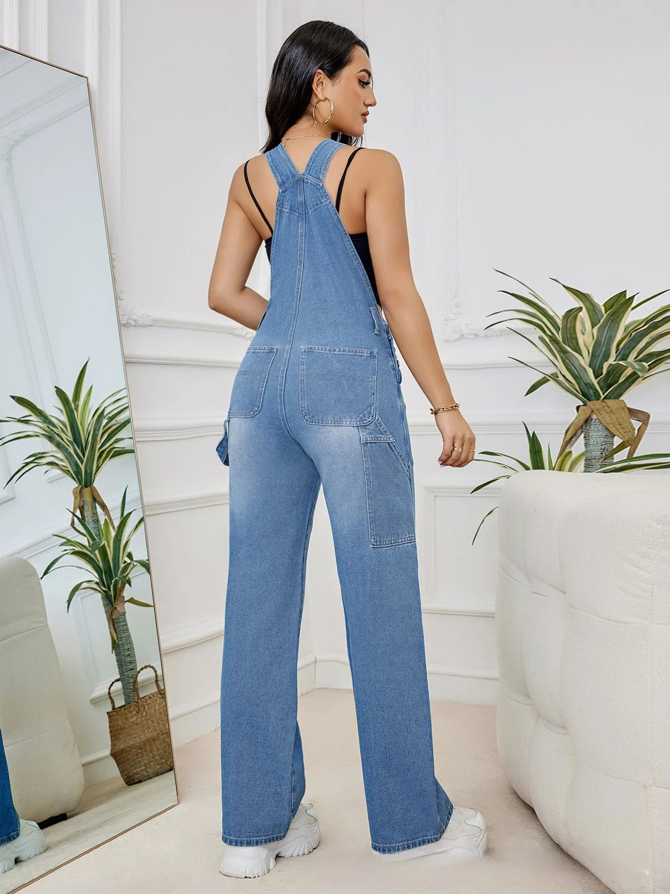 Hot Sale Womens Denim Bib Jumpsuits Casual Sleeveless Adjustable Straps Loose Baggy Cargo Jean Overalls Y2K Jumpers With Pockets