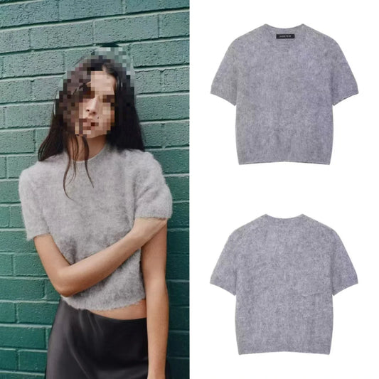 Women's new short-sleeved sweater sweater high-quality wool blend simple classic style to create a light luxury daily outfit
