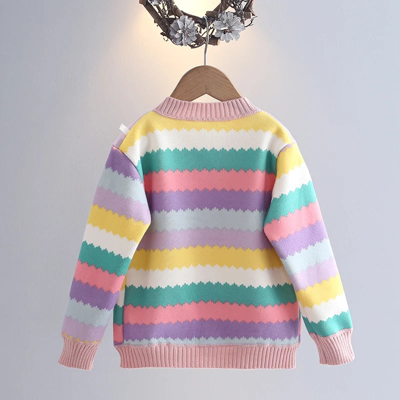 Girls' sweater jacket, autumn and winter new style, thickened and fashionable, girls' knitted sweater, children's top