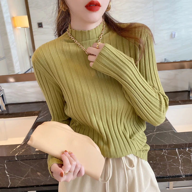 Woman Sweaters 2025 Autumn Winter Knitted Ribbed Turtleneck Sweater Women Clothes Long Sleeve Slim Basic Pullover Solid Tops